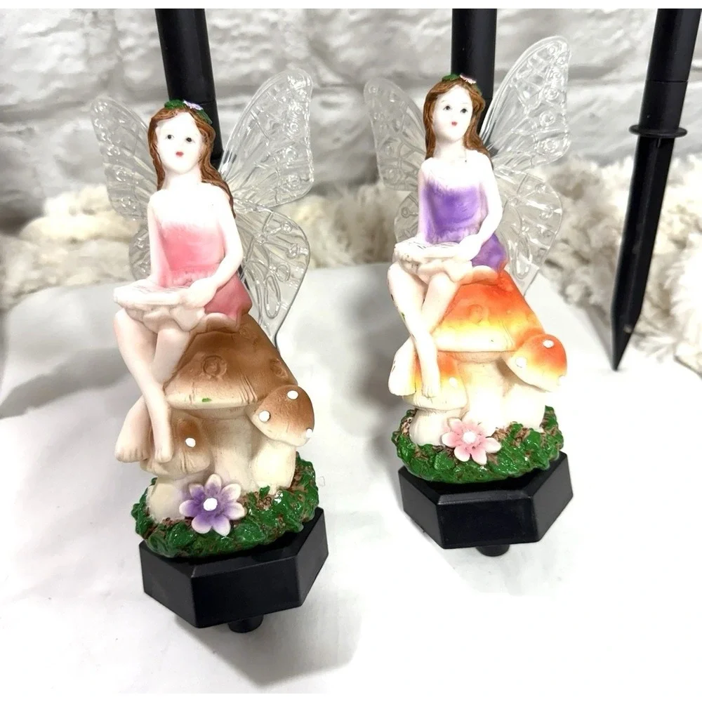 Fairy Solar Garden Stake Lights Whimsical Garden Fairy Mushroom Garden Lamps 5pc